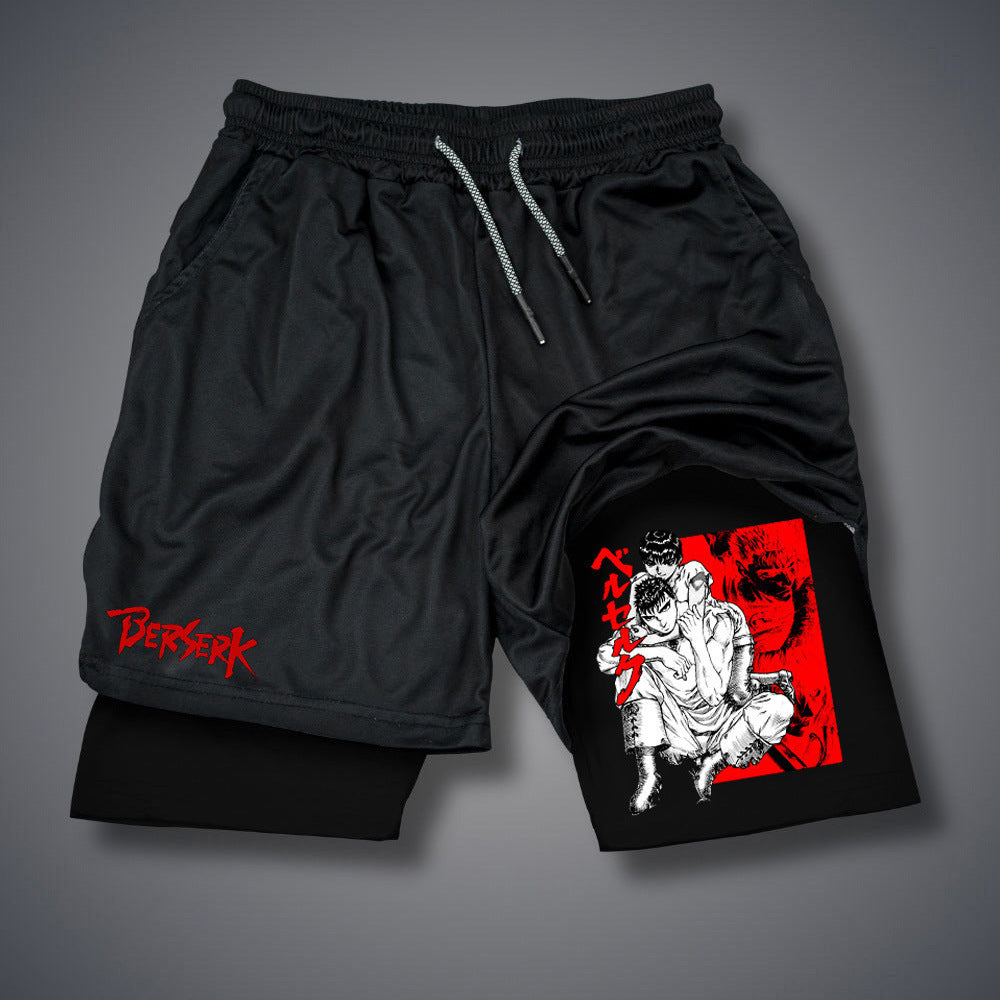 Casual Men's Anime Double-layer Fitness Shorts