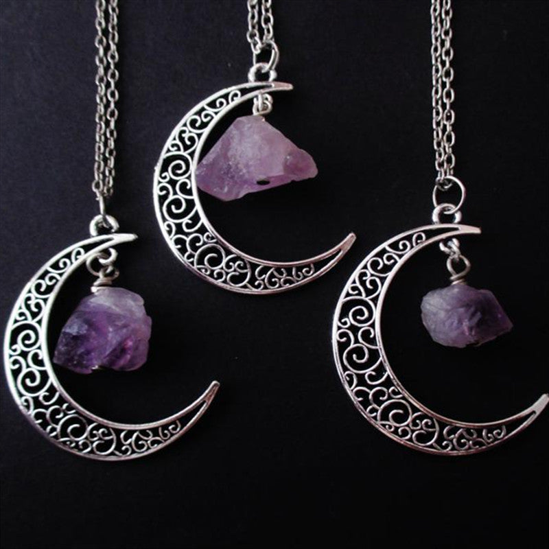 Gothic Moon Amethyst Witch Necklace