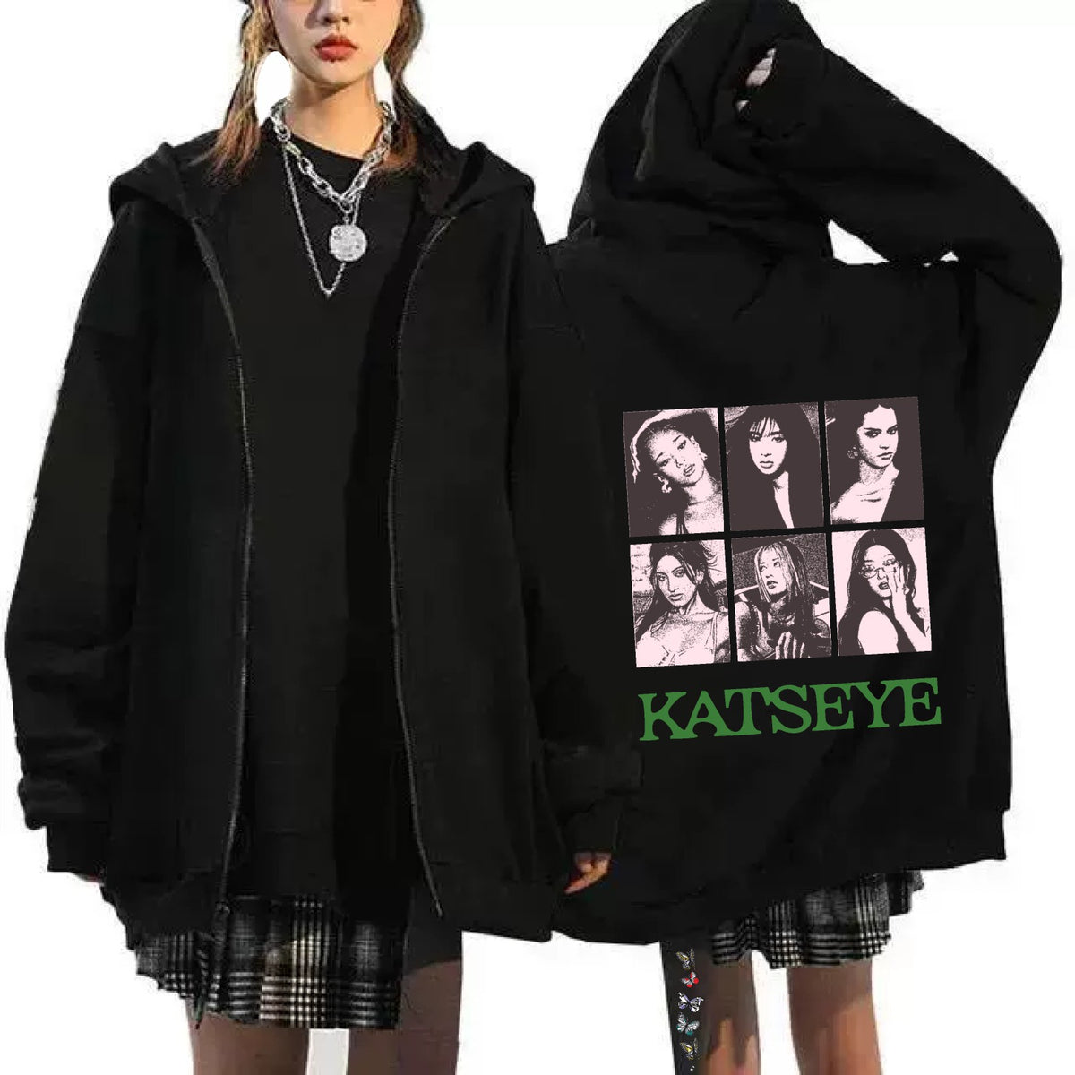 Daniela Lara Megan Graphic Printed Zipper Hoodie