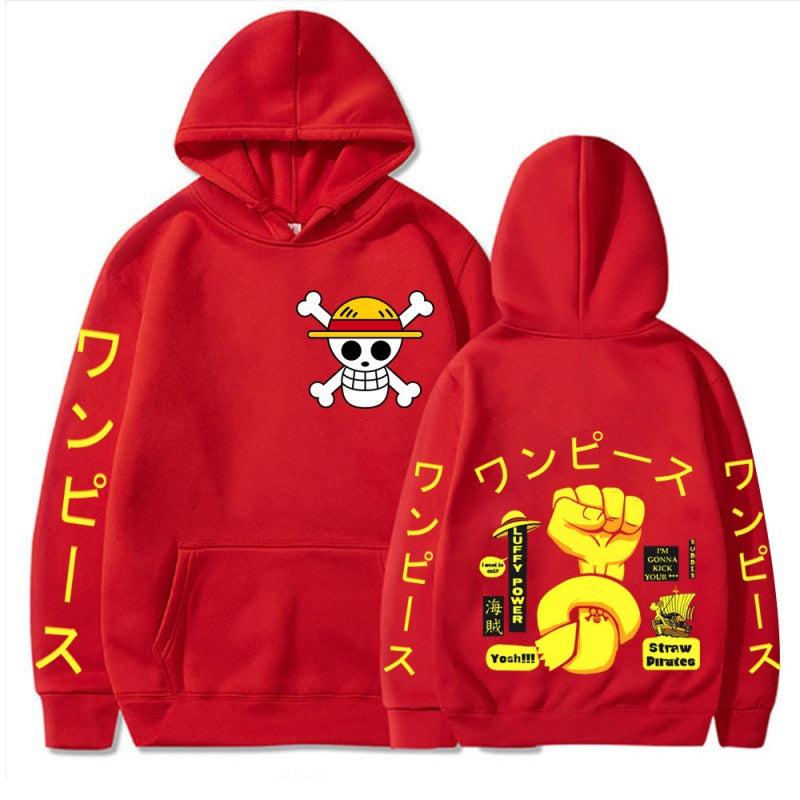 Unisex Luffy Fist Print Casual Hoodie