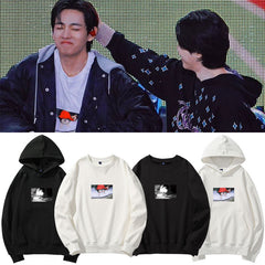 Unisex Kpop Layover Print Loose Hoodie