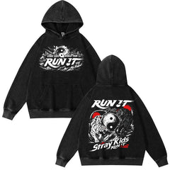 SKZ World Tour Run It Graphic Washed Hoodie Top