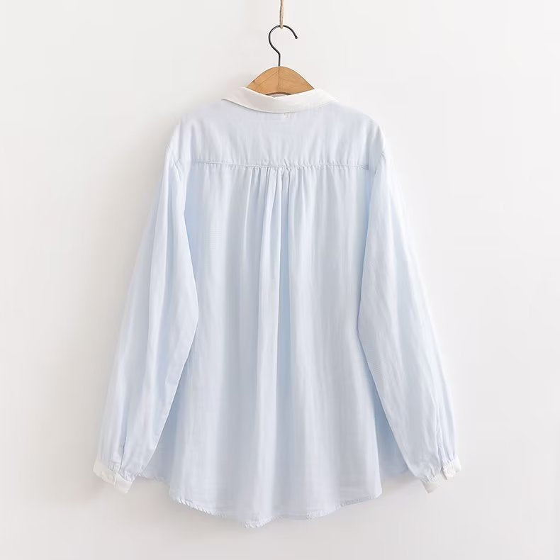 Japanese Mori Girl Stitching Collar Loose Long Sleeve Shirt