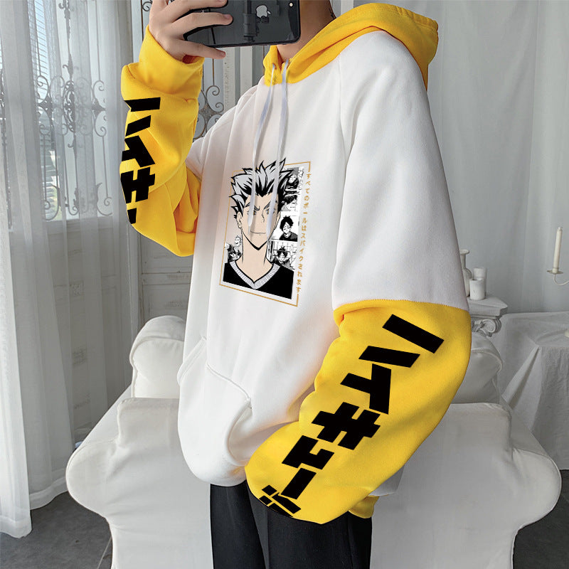 Unisex Anime Koutaro Color Block Pullover Hoodie