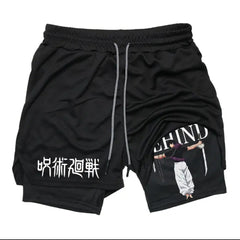 Anime Printed Double-layer Fitness Casual Shorts