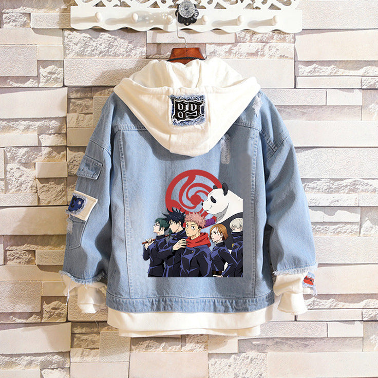 Trendy Anime Printed Unisex Hooded Denim Jacket