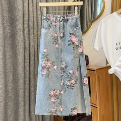 Versatile Floral Print Women's Medium Long Skirt