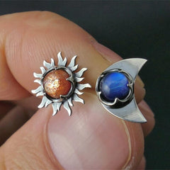 Retro Sun Moon Gemstone Earrings