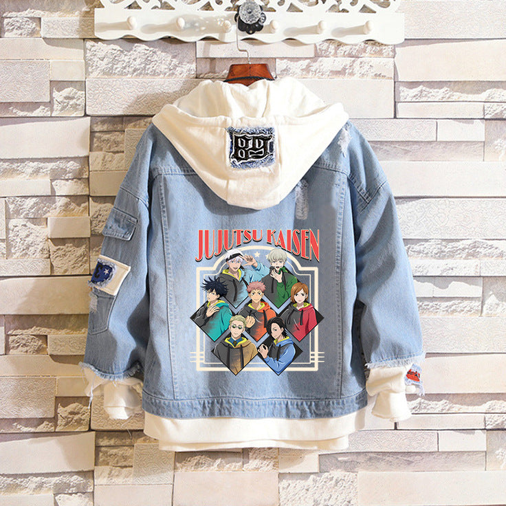 Trendy Anime Printed Unisex Hooded Denim Jacket