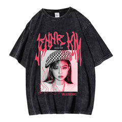 Trendy Kpop Washed Cotton Short Sleeve Tee