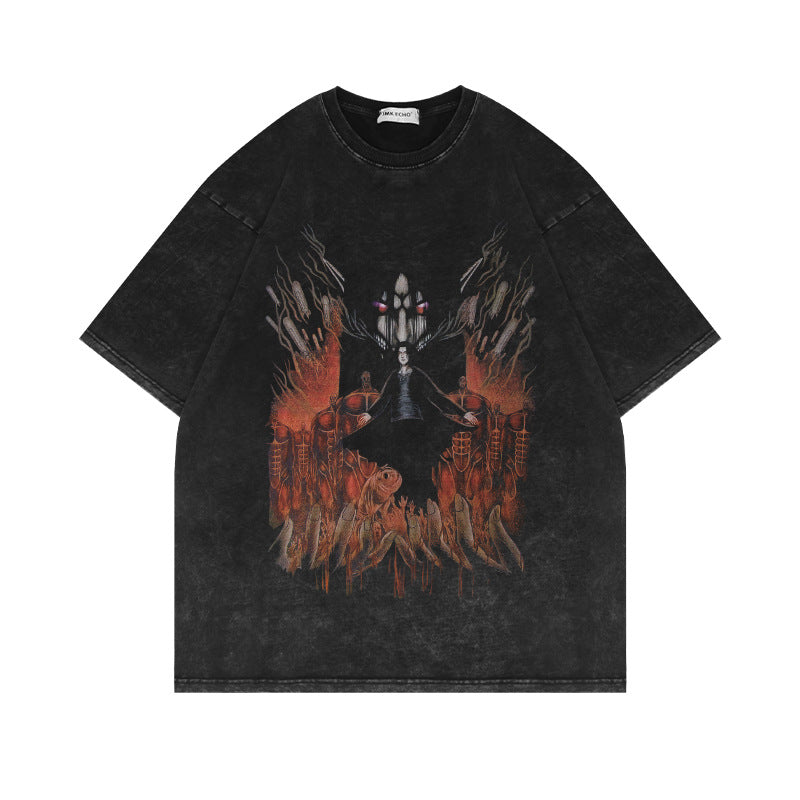 Vintage Washed Anime Short-sleeved T-shirt