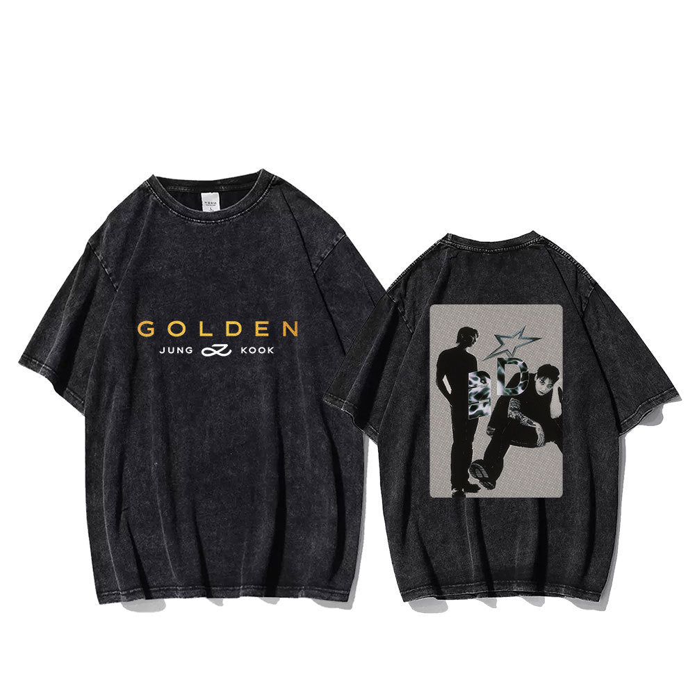 Retro Kpop GOLDEN Washed Short-sleeved T-shirt