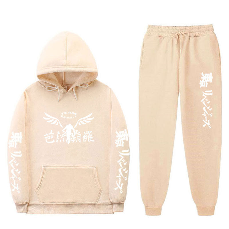 Casual Anime Print Loose Hoodie Pants Tracksuit