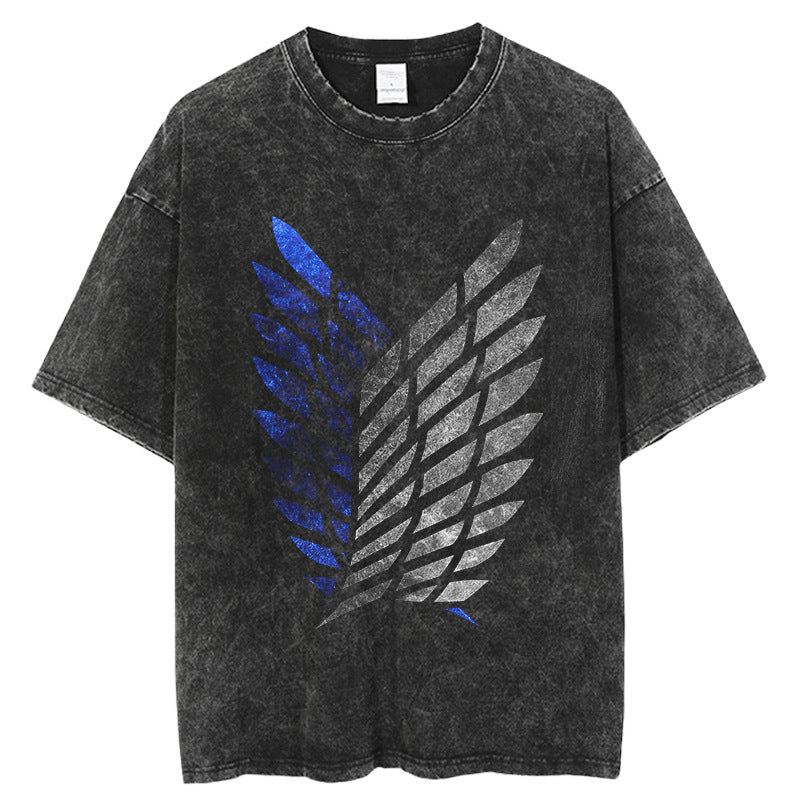 Vintage Washed Anime Pattern T-shirt