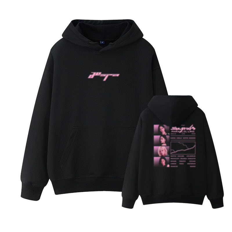 KPOP SynkParallelLine Letter Print Black Hoodie
