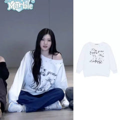 JUUN Same Printed Asymmetric Off-shoulder Sweatshirt