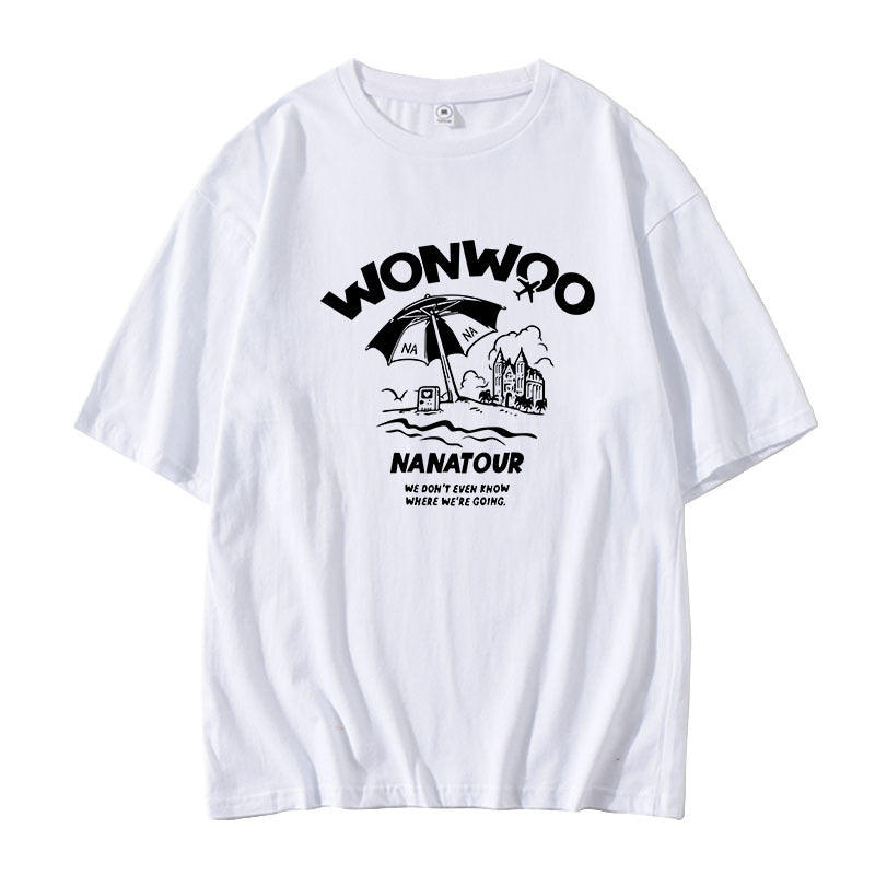 Unisex Kpop Round Neck Loose T-shirt