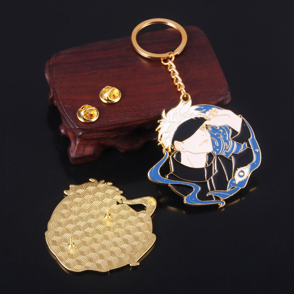 Chic Anime Metal Brooch Keychain Set