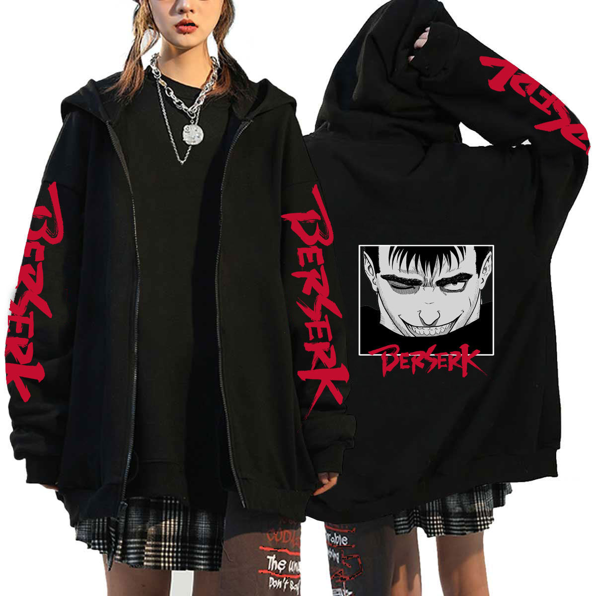 Unisex Guts Anime Print Loose Zip Up Hoodie