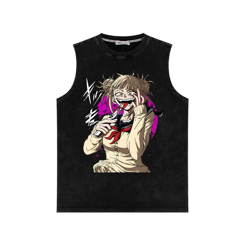 Retro Washed Anime Men's Loose Sleeveless Vest