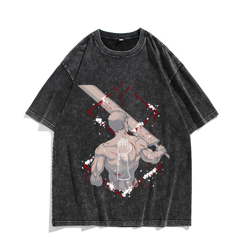 Vintage Anime Washed Short-sleeved T-shirt