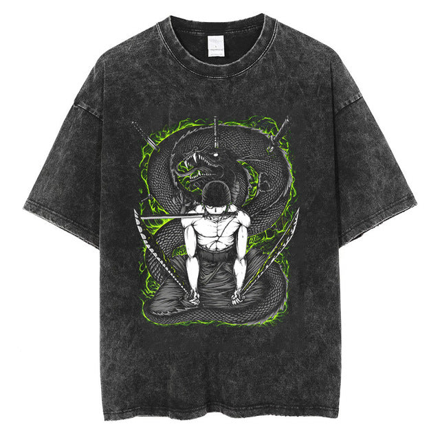 Trendy Anime Printed Short-sleeved Washed T-shirt