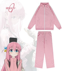 Chic Rock Cosplay Pink Loose Coat with Pants Tracksuit