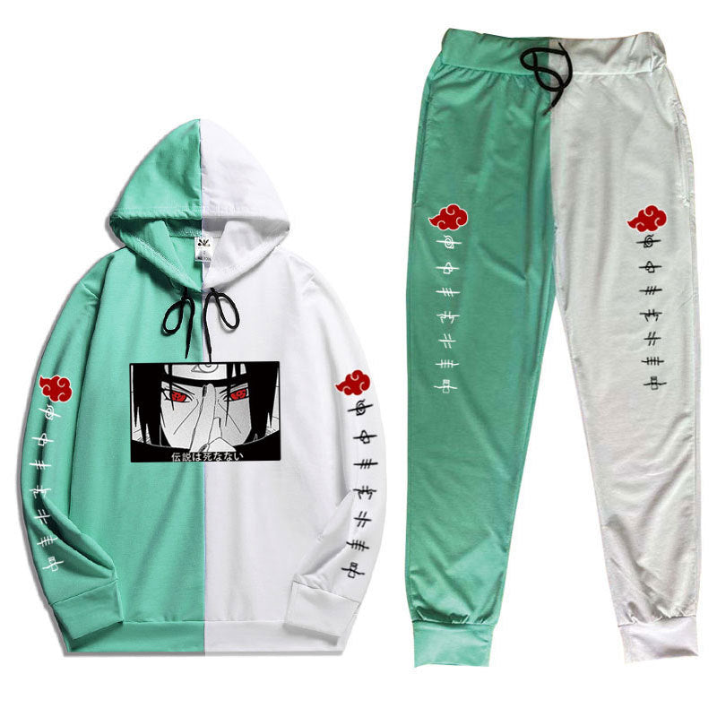 Men's Casual Anime Color Block Hoodie Pants Set