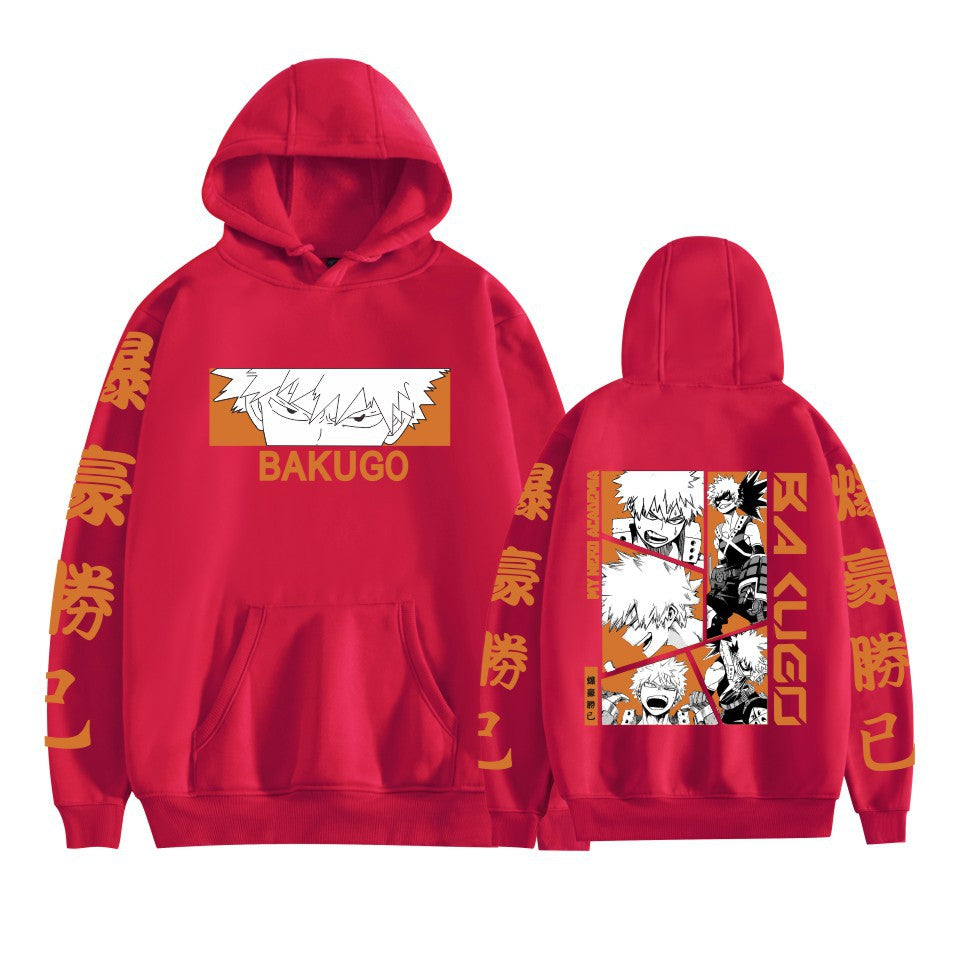 Unisex Anime Bakugo Print Casual Loose Hoodie