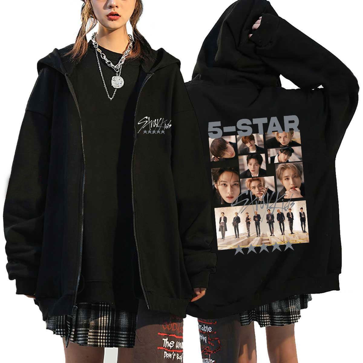 Chic Kpop Group Letter Printed Zip Up Hoodie