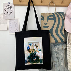 KPOP Graphic Print Canvas Shoulder Bag