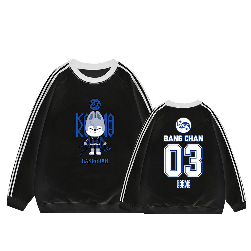 Karma Cartoon Doll Stripe Crew Neck Sweatshirt