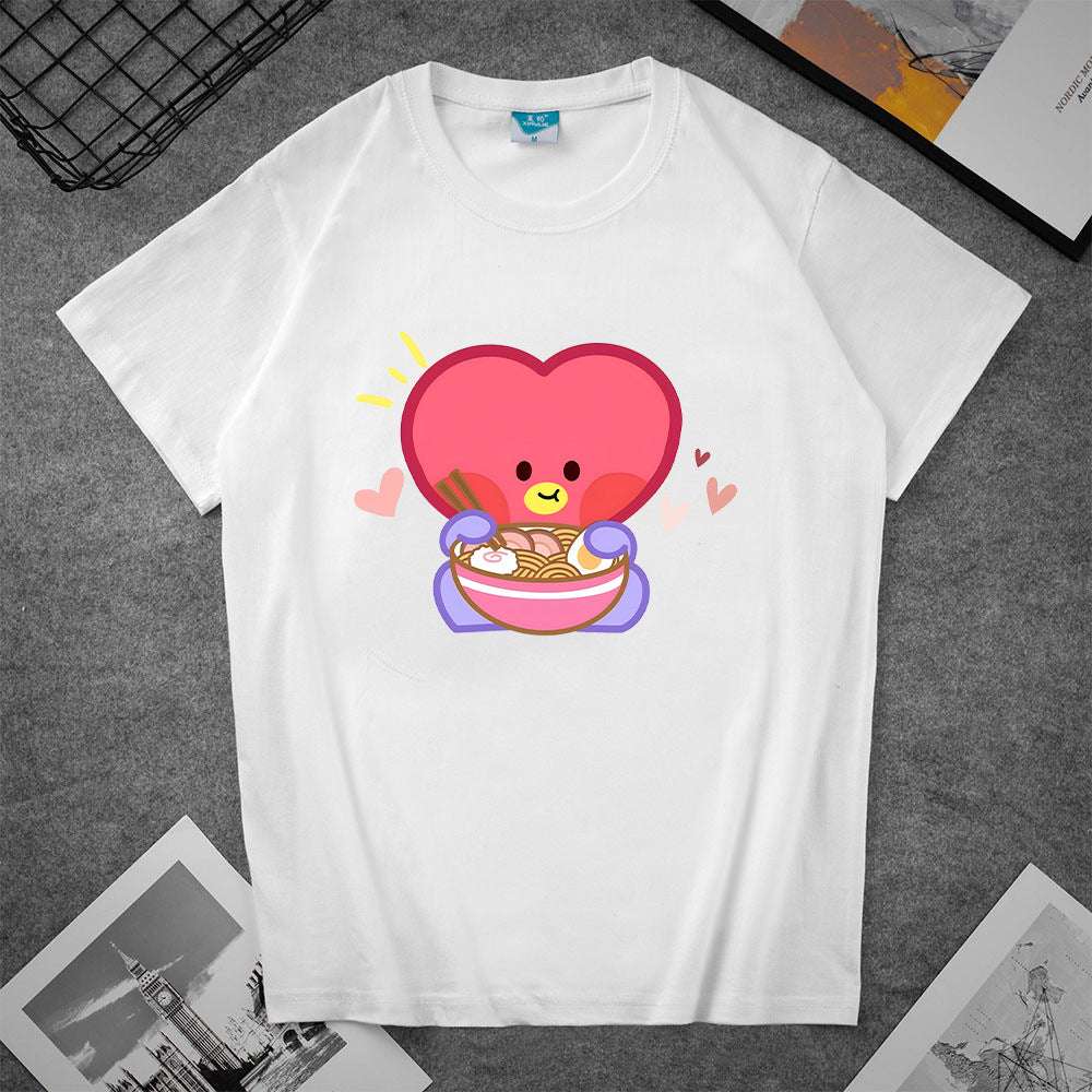 Cute Women's Kpop Cartoon Printed Loose T-shirt