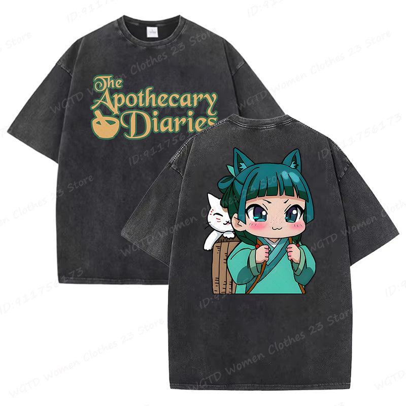 Vintage Anime Print Loose Washed T-shirt
