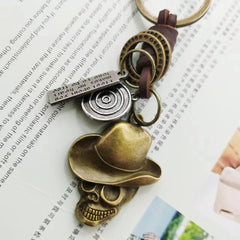 Creative Skull Keychain Pendant Leather Rope Keyring