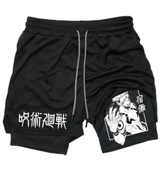 Men's Summer Anime Printed Double-layer Fitness Shorts