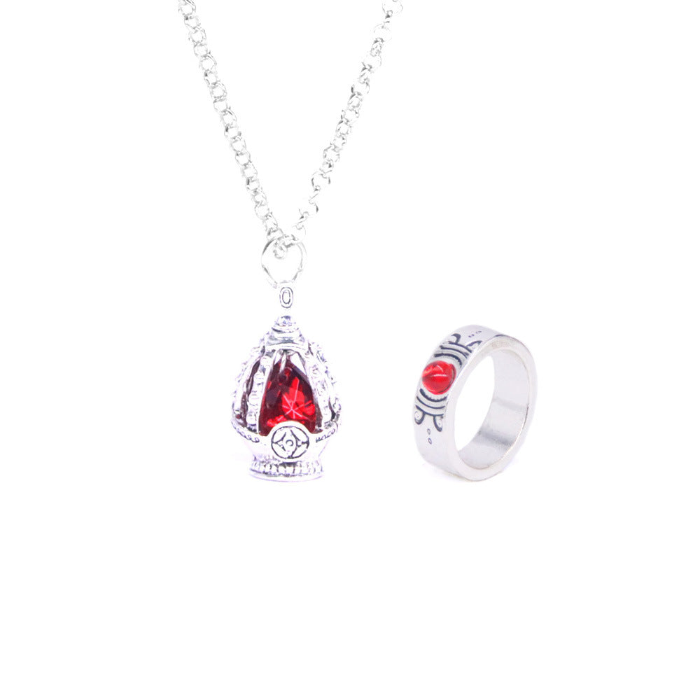 Anime Gem Pendant Necklace Ring Set