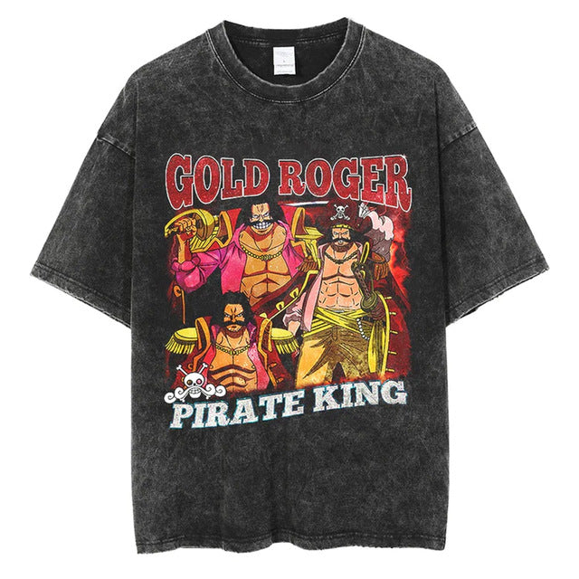 Trendy Anime Printed Short-sleeved Washed T-shirt
