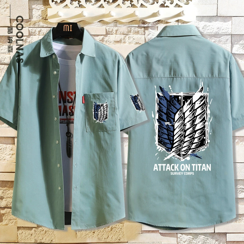 Men's Anime Survey Corps Short Sleeve Loose Shirt