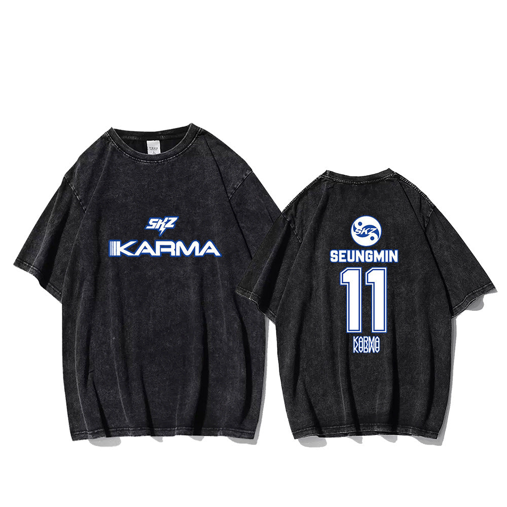 Karma Album Logo Number Print Washed T-shirt