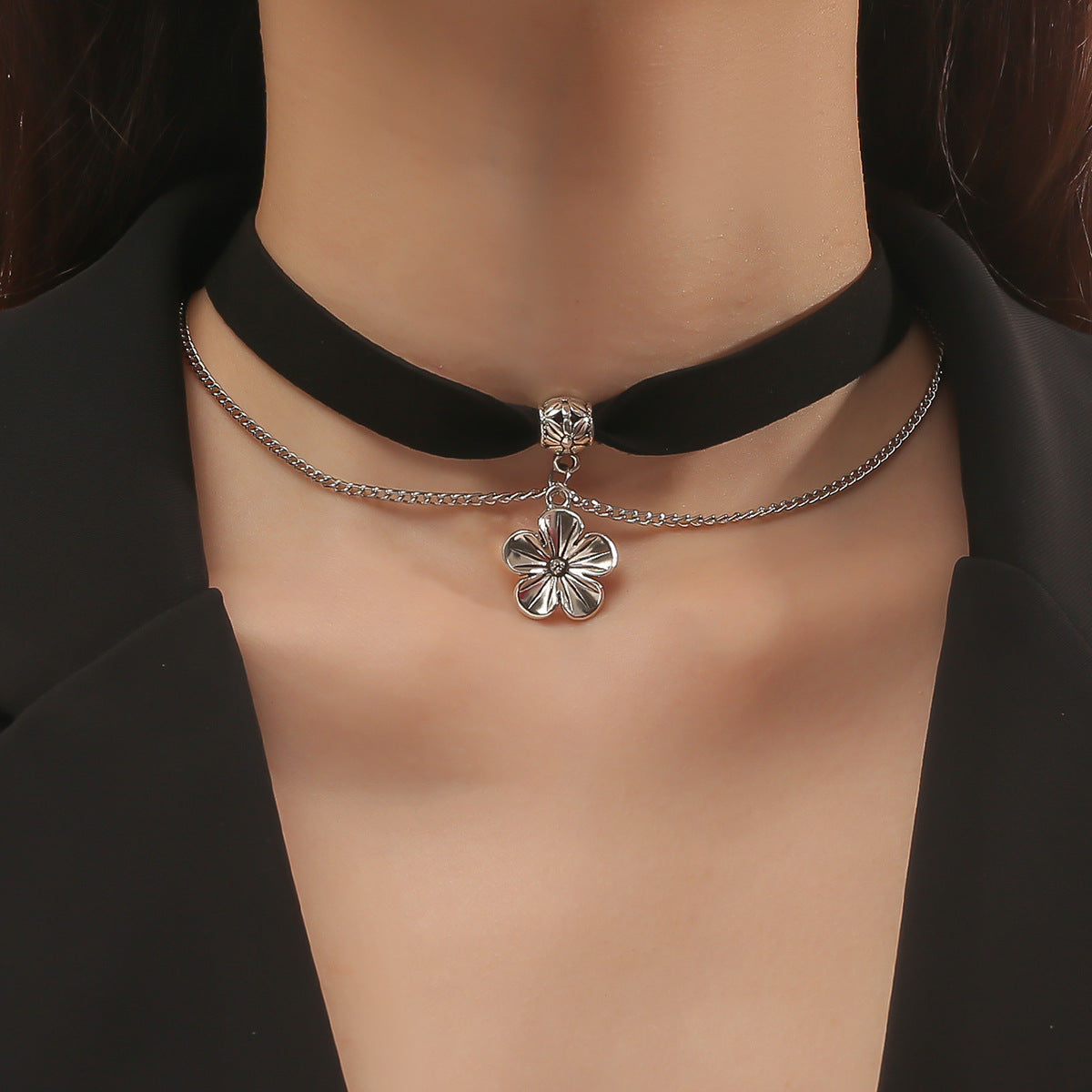 Dark Gothic Black Leather Choker Necklace