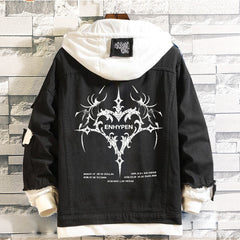 EN- Tour Print Hooded Denim Jacket
