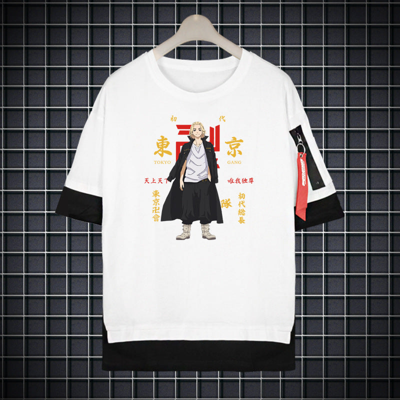 Unisex Anime Manjiro Loose Fake Two Casual T-Shirt