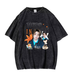 Creative SKZ RUN IT Pattern Cotton Washed T-shirt
