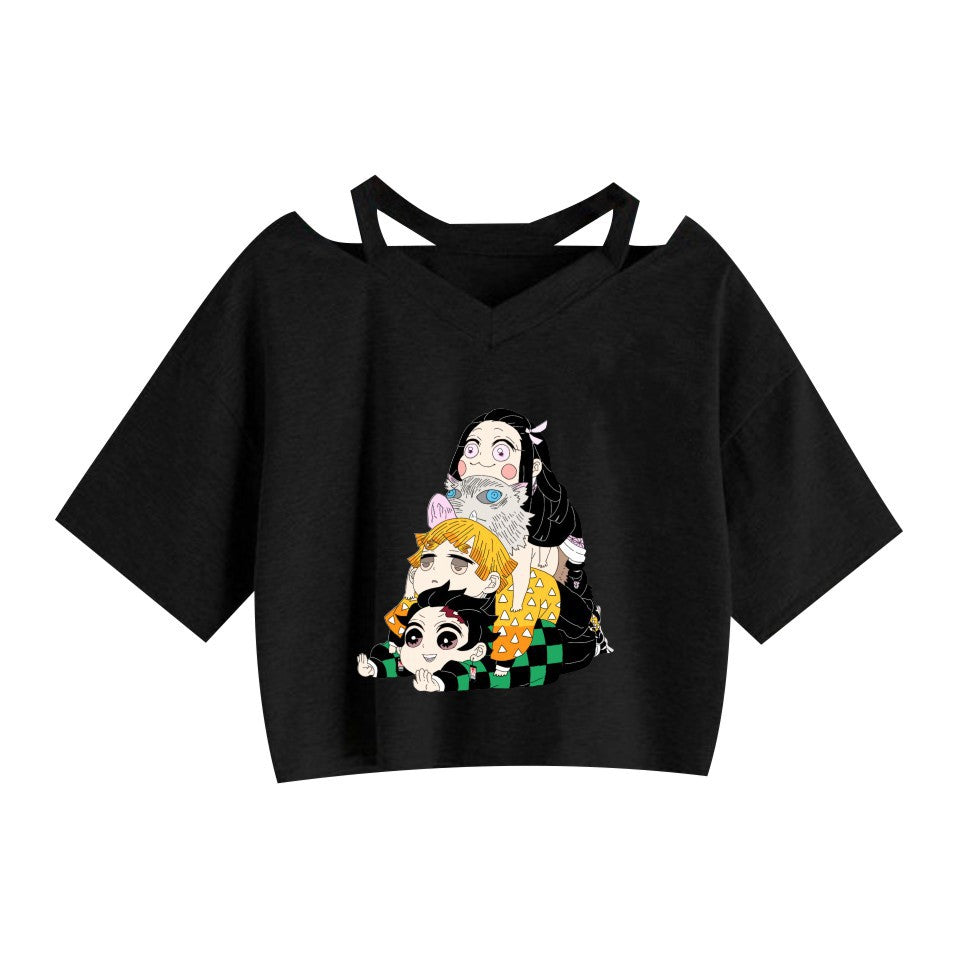 Women's Anime Print Short Sleeve Crop T-Shirt