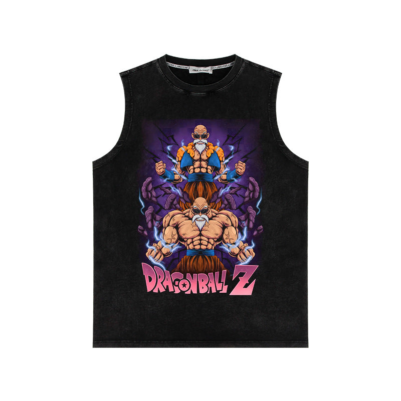 Retro Anime Washed Loose Sleeveless Vest