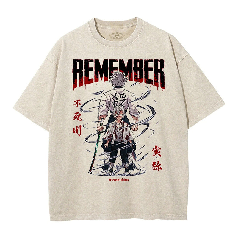 Unisex Anime Pattern Washed Short Sleeve T-Shirt