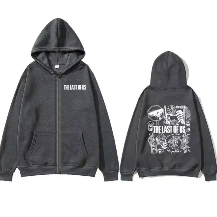 Game Letter Printed Loose Zipper Hoodie