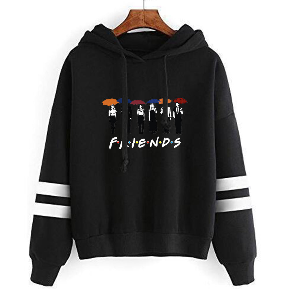 Women's Friends Print Casual Striped Hoodie