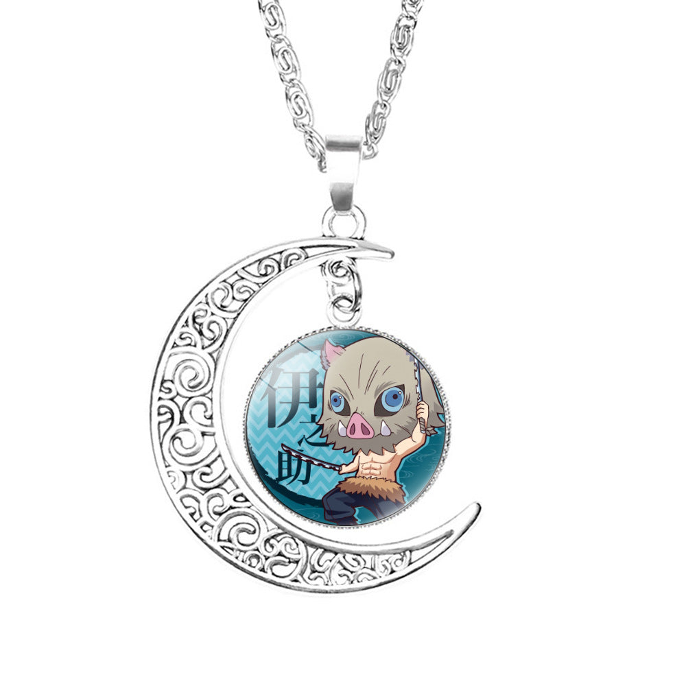 Chic Anime Moon Gem Pendant Necklace